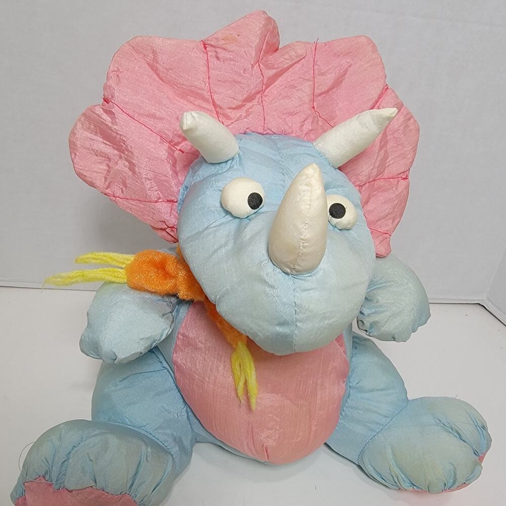 Chosun Dinosaur Plush Puffy Vintage 90s Triceratops Toy Blue Toys Retro Puffer